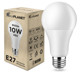 LED izzó - ecoPLANET - E27 - 10W - 800Lm - hideg fehér