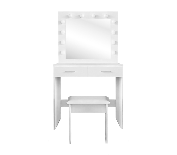 Aga fésülködőasztal tükörrel, világítással és kisszékkel Fehér-matt