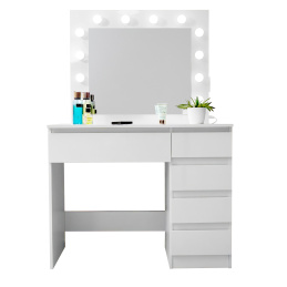 Aga Fésülködőasztal tükörrel, világítással és el.fényes fehér konnektor
