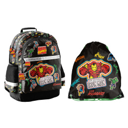 Paso Iskolai készlet Tripla kamrás hátizsák + cipőtartó  Iron Man